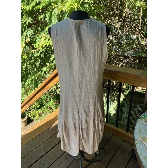 Lin Blanc long 100% linen dress khaki sleeveless unique LAGENLOOK Italy 38 M - Picture 6 of 6